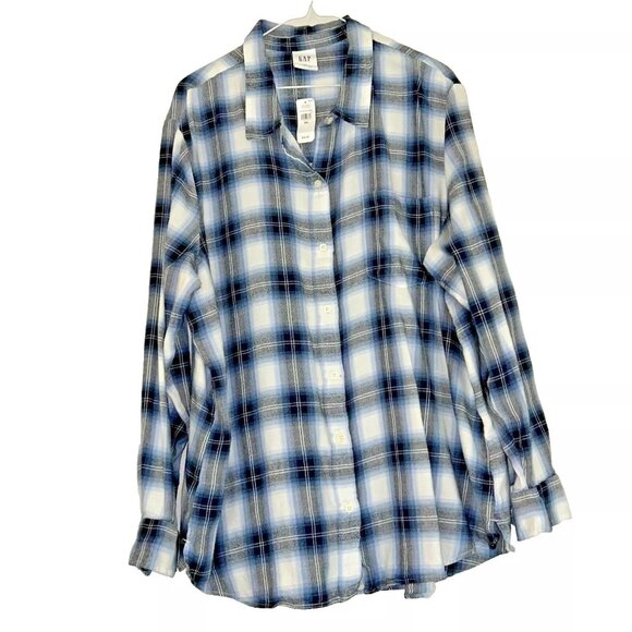 Gap The Easy Shirt Blue/Black Plaid Flannel plus size XXL NWT - Picture 1 of 10